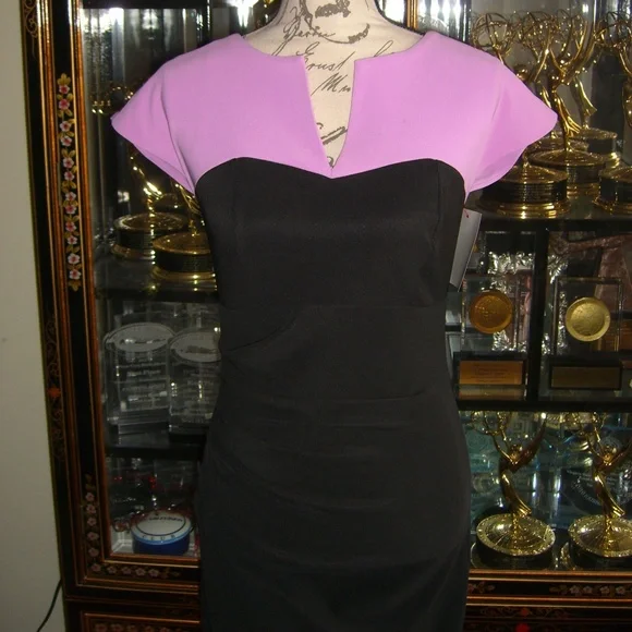 open lace back dress Luxury Color Block Pleated Cocktail Lbd Dress